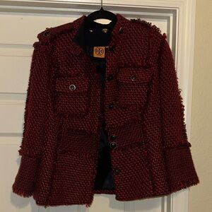 Tory Burch Burgundy Tweed Jacket